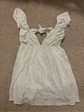 Storia White Sparkly Ruffle Tie-Back Dress